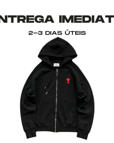 Ami Red Heart Zip Up Hoodie Black - Tamanhos: L e XL